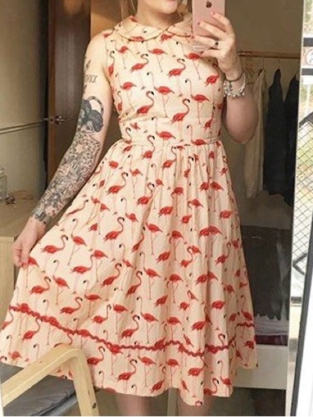 Lindy Bop Sleeveless Flamingo Print  Dress